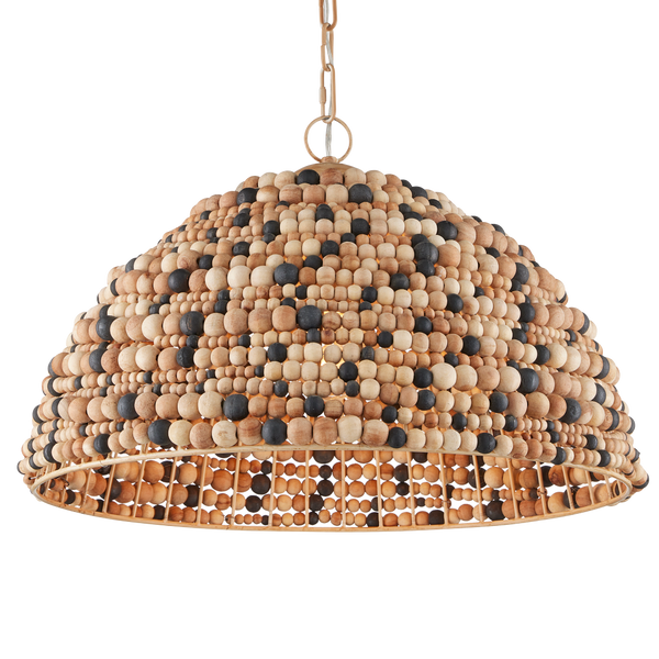 Medley Pendant Light - Bohemian Dome Design with Natural Wood Beads - Adjustable Height & Unique Style