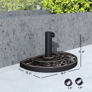 English Elm Outdoor Half Round Umbrella Base Antique Bronze Resin Stand with Floral Relief T3971P446164
