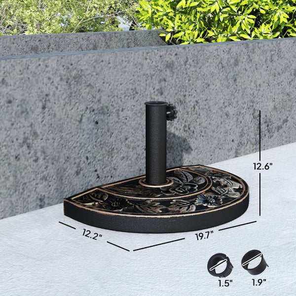 English Elm Outdoor Half Round Umbrella Base Antique Bronze Resin Stand with Floral Relief T3971P446164