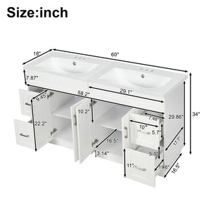 English Elm [video] 60 Inch Dual Sink Bathroom Vanity Mdf Cabinet Soft Close Doors Resin N729P000018K