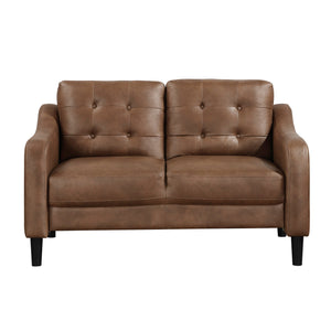 English Elm Brown Polished Microfiber Loveseat with Button Tufting, Contoured Arms, Solid Wood Frame, 54.5" Wide B011P206274