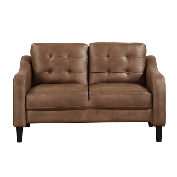 English Elm Brown Mallory 2pc Sofa Loveseat Set - Button Tufted Microfiber, Contoured Arms, Solid Wood Frame B011S01073