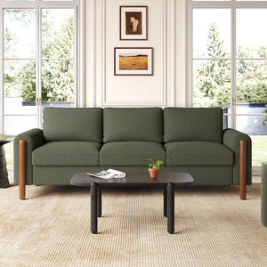 English Elm Christopher Knight Home® - 83.86" 3-Seater Sofa in Teddy Velvet with Curved Armrests & Solid Wood Legs, Plush Durable Comfort Green N765P331021N