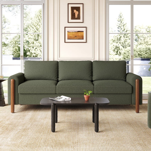 English Elm Christopher Knight Home® - 83.86" 3-Seater Sofa in Teddy Velvet with Curved Armrests & Solid Wood Legs, Plush Durable Comfort Green N765P331021N