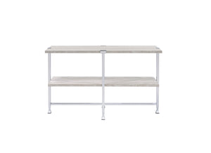 English Elm Brecon Modern Round End Table with Paper Veneer Wood Top and Metal X-Frame Support, 100lb Capacity Chrome,White Oak 52.75 L x 20.5 W x 5.75 H B2726P375340
