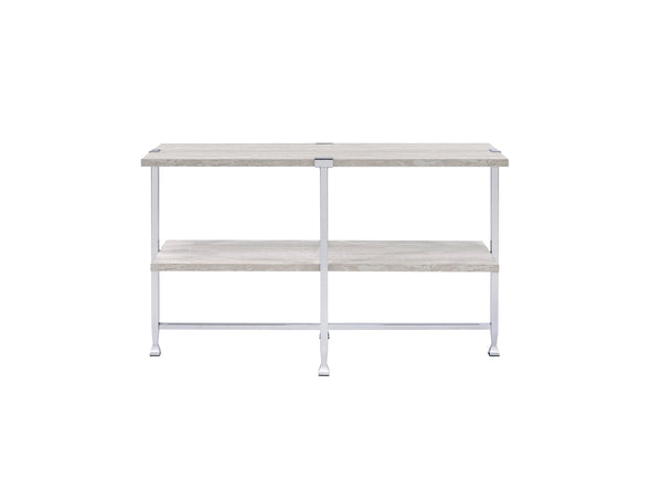 English Elm Brecon Modern Round End Table with Paper Veneer Wood Top and Metal X-Frame Support, 100lb Capacity Chrome,White Oak 52.75 L x 20.5 W x 5.75 H B2726P375340