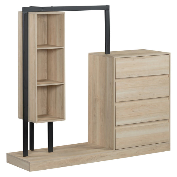 English Elm Wardrobe with 4 Drawers 3 Shelves – Spacious Natural/Wood/White Storage Cabinet, Durable MDF, Easy Assembly, Sleek Design, 55.3" L x 50.4" H N820P196888N