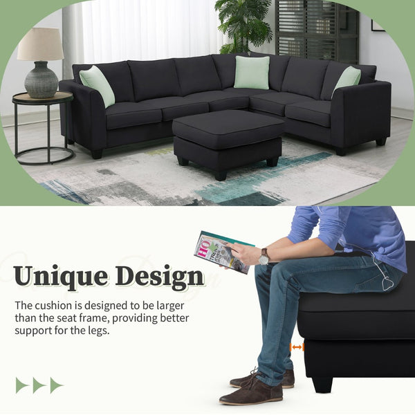 English Elm 9012aab-package2 Modular Sectional Sofa with Reversible Ottoman for Modern Living WF315547AAB