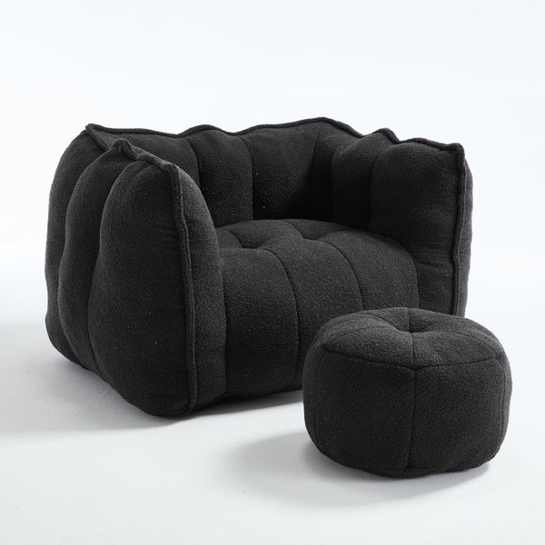 English Elm Soft Bean Bag Chair Set With Footstool For Gaming & Relaxation - Cozy, Durable & Space-Saving Design W1996P309482-GIGA