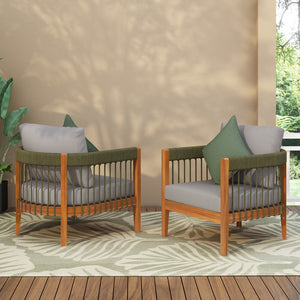 English Elm Christopher Knight Home® - [Set Of 2] Stylish Acacia Wood Outdoor Lounge Chairs With Handwoven Rope & Water-Resistant Cushions N767P265743E_2