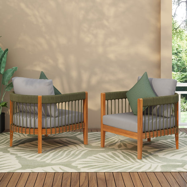 English Elm Christopher Knight Home® - [Set Of 2] Stylish Acacia Wood Outdoor Lounge Chairs With Handwoven Rope & Water-Resistant Cushions N767P265743E_2
