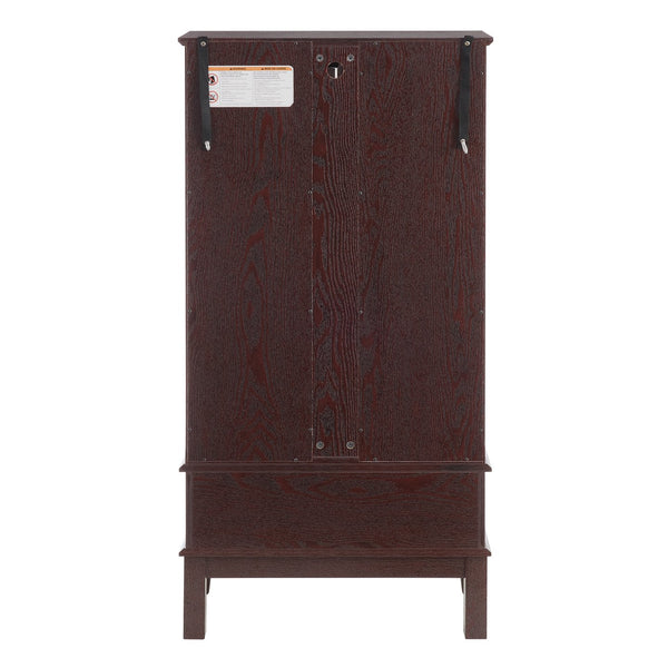 English Elm Curio Lighted Glass Display Cabinet with Adjustable Shelves, Vintage Drawer & Carved Metal Handle, Dark Finish Cherry W2275P199813