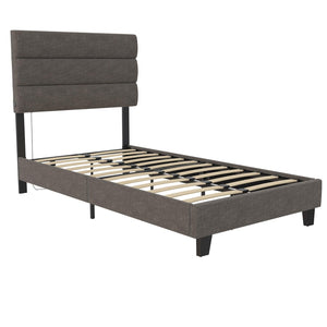 English Elm Paloma Linen Upholstered Bed Channel Tufted Headboard with Built-in Dual Usb Ports B2733P445252
