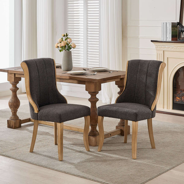 English Elm Snow velvet dining chair with plush breathable upholstery, mid-century wood trim and sculpted legs comfort and style Gray W1143P332692