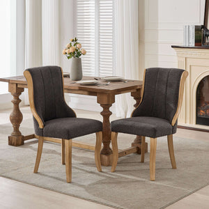 English Elm Snow Velvet dining chair with mid-century curved wood trim, plush foam support, sturdy solid wood craftsmanship and sculpted legs for elegant dining and lounge seating Gray W1143P332692