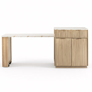 English Elm K&K Fluted Kitchen Island with Extendable Dining Table, Art Deco Mid-Century Design, Built-In Power Hub, Gold Handle Natural N707S000018Y