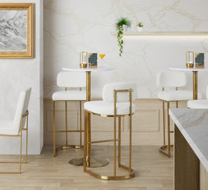 English Elm Fixed-height Barstools Powder Coated Steel Frame Brown Upholstered Seat Set of Two Gold+Creamy White B202P471218