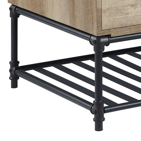 English Elm Brantley Rustic Sandy Gray Finish Coffee Table with Metal Pipe Frame, 1-Tier Shelf and Durable Top Oak 52.39 L x 29.53 W x 11.75 H B2726P244963