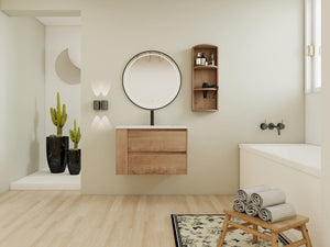 English Elm 30" Wall-Mounted Bathroom Vanity With Ceramic Sink, 2 Soft-Close Drawers & Space-Saving Rack W999S00343