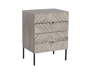 Sunpan NOEMI Nightstand - Handcrafted Grey Mango Wood with Black Steel Base, Exotic Four-Drawer Storage Solution 107342