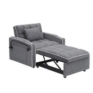 English Elm 1 Velvet Convertible Sleeper Sofa with Usb Port Adjustable Back and Rolling Casters Dark Gray W2564P462077