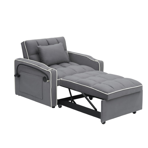 English Elm 1 Velvet Convertible Sleeper Sofa with Usb Port Adjustable Back and Rolling Casters Dark Gray W2564P462077