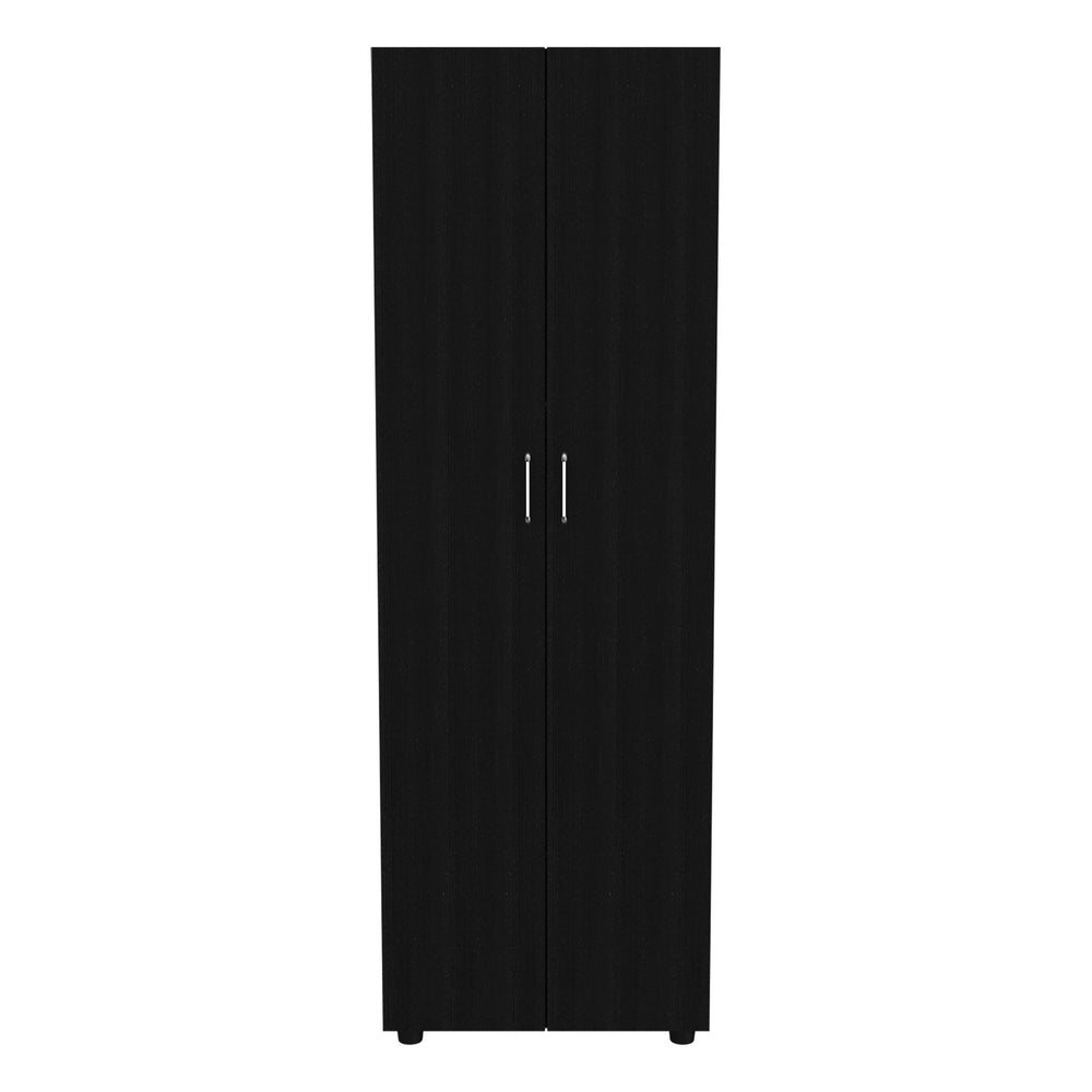 English Elm Glasgow Black Armoire Cabinet with One Door and Two Shelves – Wengue Finish Particle Board Storage Organizer B128S00091