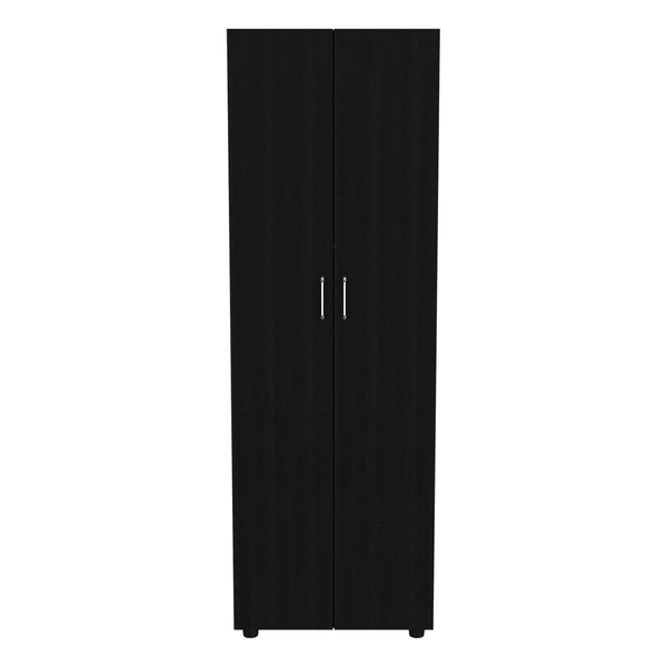 English Elm Glasgow Black Armoire Cabinet with One Door and Two Shelves – Wengue Finish Particle Board Storage Organizer B128S00091
