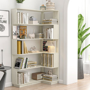English Elm 90cm L-shaped Corner Bookcase Five Tier Mdf Open Shelving for Living Room Office W2899P444151
