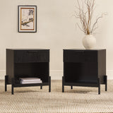 24" Reeded Wood 1 Drawer Nightstand - Set of 2 Black PRSB4CBL2-2PK Walker Edison