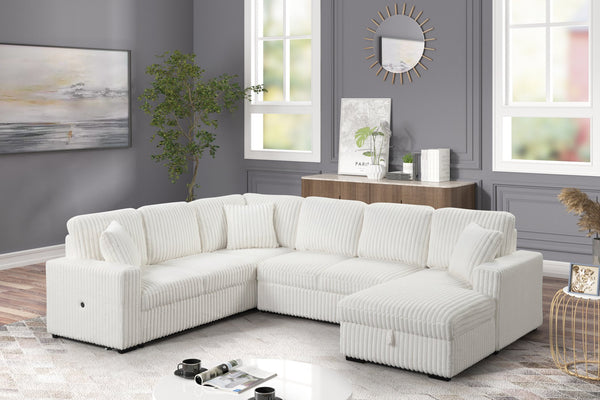 English Elm Grande Modern Sectional Sofa with Sleeper, Built-In Storage & USB Charging — Plush Contemporary Comfort Cream B009S01922