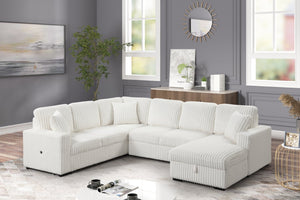 English Elm Grande Cream Upholstered Sectional Sleeper Sofa with Storage and Usb Charging Ports B009S01445