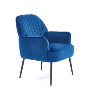 English Elm Velvet Barrel Accent Chair Tufted Shell Back with Metal Legs for Living Room Blue W5722P462510