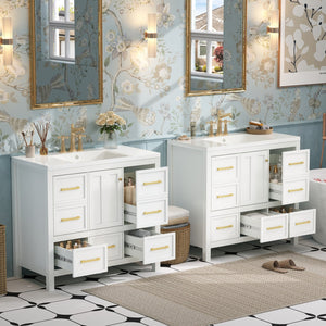 English Elm 72'' Elegant Freestanding Bathroom Vanity Set With Resin Sink, Soft-Closing Drawers & Ample Storage N710SS00012K