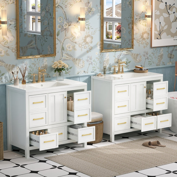 English Elm 72'' Elegant Freestanding Bathroom Vanity Set With Resin Sink, Soft-Closing Drawers & Ample Storage N710SS00012K