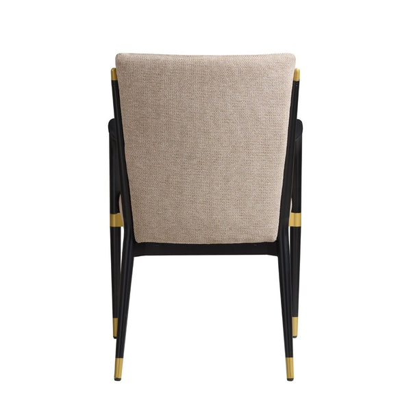 English Elm Modern Gold Accent Iron Frame Dining Arm Chairs Upholstered Set of Two for Elegant Spaces Black+Brown N771P345830H