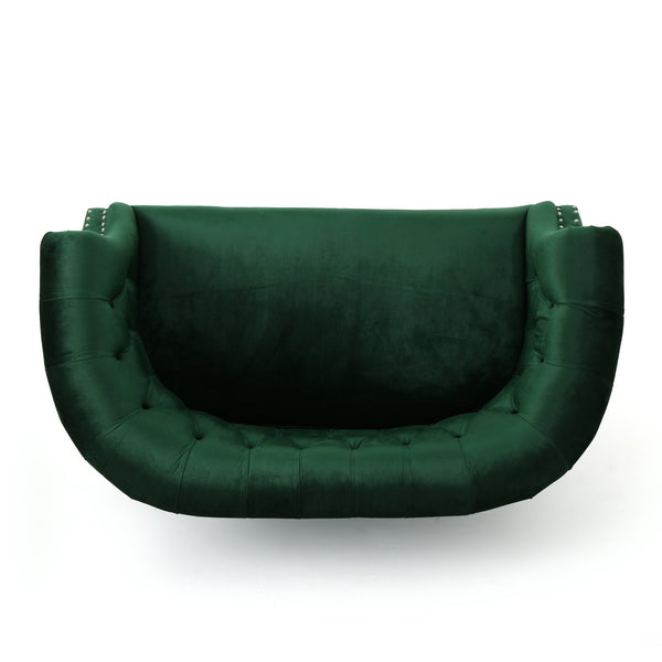 English Elm Christopher Knight Home® - LOVESEAT Chesterfield Velvet Loveseat with Deep Button Tufting, Scrolled Arms & Nailhead Trim for Elegant Comfort Emerald 61203.00NVLTEMD