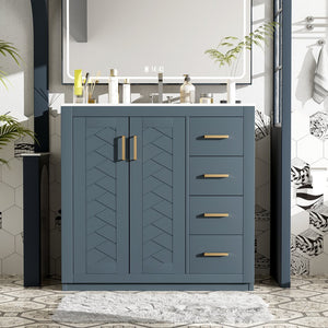 English Elm 36'' Bathroom Vanity with Ceramic Sink Combo Solid Wood Frame Soft-Closing Drawers Ample Storage Elegance Blue N710P243327C
