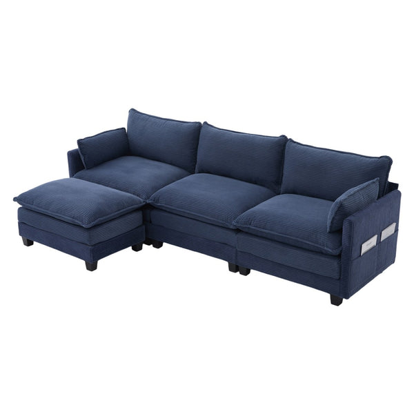 English Elm United We Win Modular Corduroy Sectional with Ottoman Low Profile Living Room Couch Navy W1568S00261