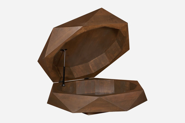English Elm Diamond Faceted Solid Mango Wood Lift Top Coffee Table with Velvet Lined Storage B024P405169