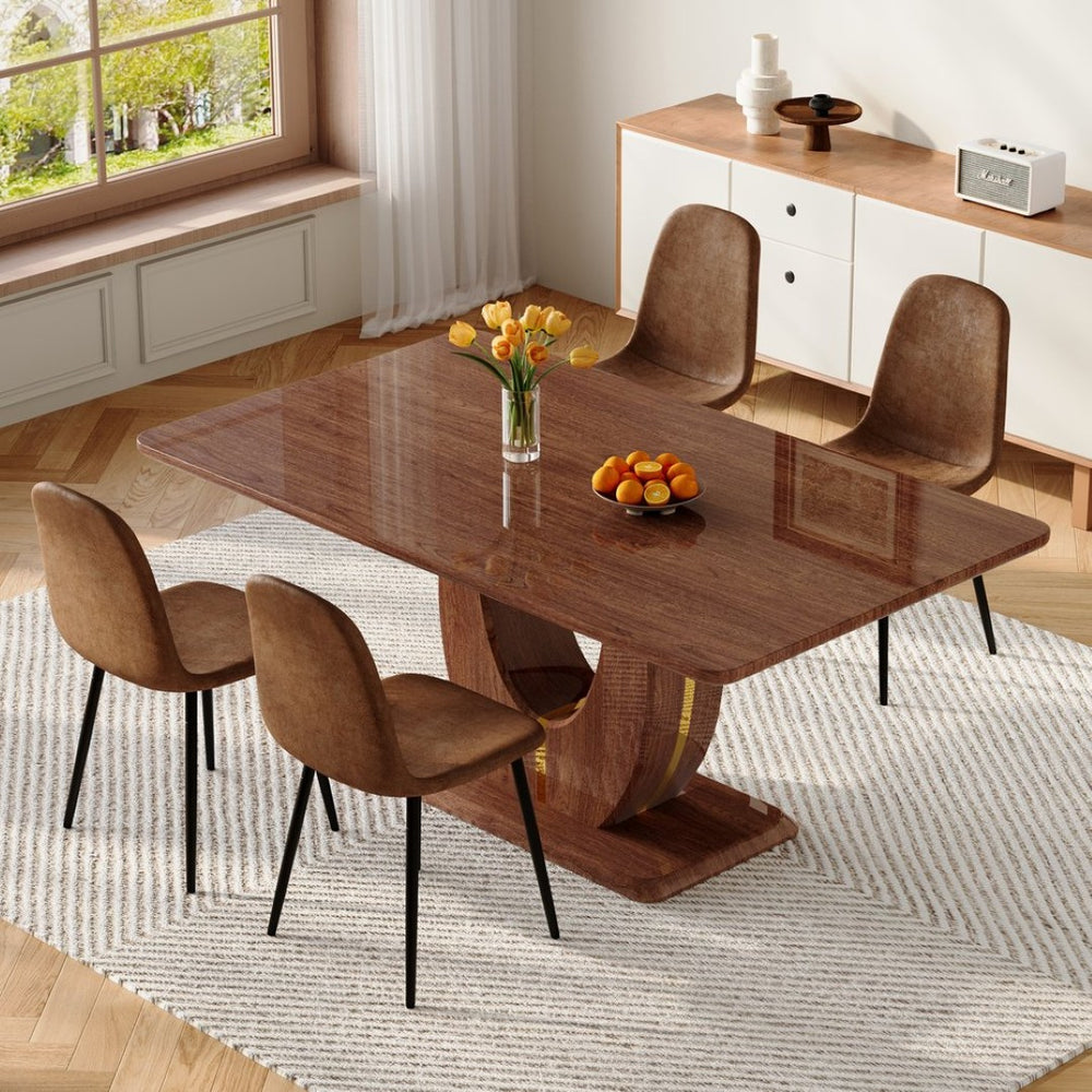 English Elm One Modern Five Piece Dining Set with Dark Wood Mdf Table and Brown Fabric Chairs W1151S04403