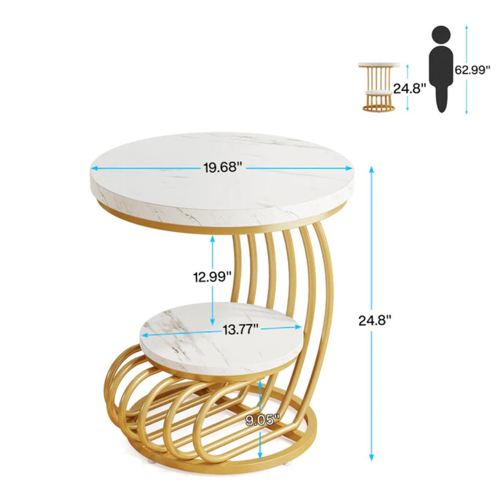English Elm Wooden Round Side Table Compact Farmhouse End with Scratch Resistant Surface T3971P453311