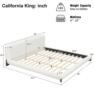 English Elm California King Boucle Platform Bed Curved Wraparound Frame Solid Wood Legs N757C400500W