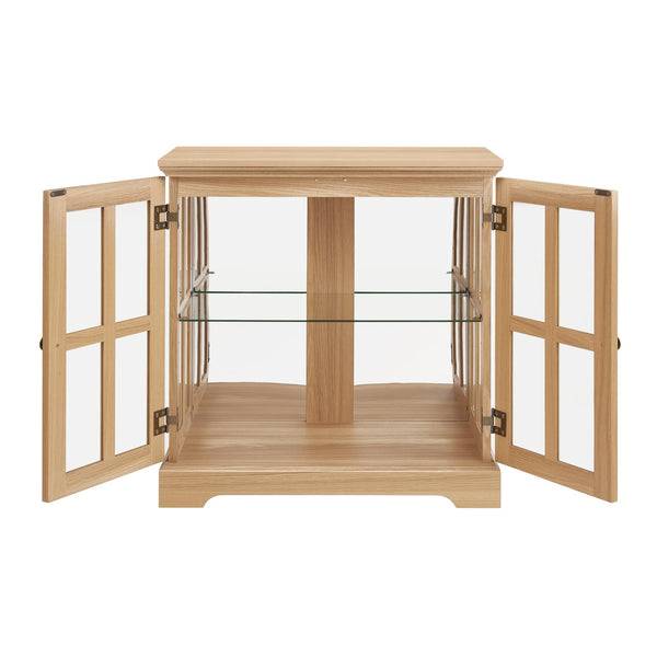 English Elm Led Curio Display Cabinet - Antique Oak Showcase With Adjustable Shelves, Remote & Lattice Doors For Home W2275P231692