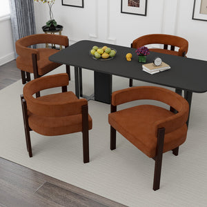 English Elm Modern Chenille Barrel Dining Chair with Metal Base, Plush Foam Seat, Compact Accent Seat for Home Orange W395P233458