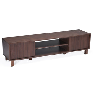 English Elm Modern Low Profile Media Console with Open Shelving and Concealed Cabinet Storage Walnut T3623P435419