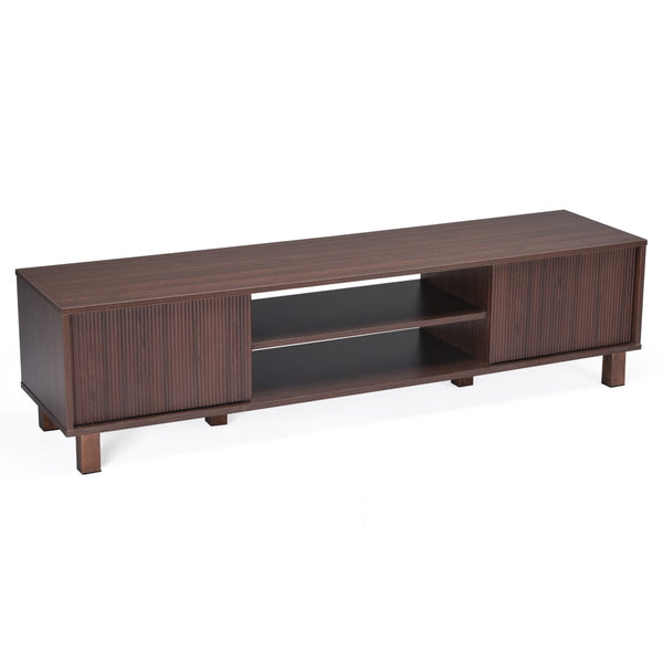 English Elm Modern Low Profile Media Console with Open Shelving and Concealed Cabinet Storage Walnut T3623P435419