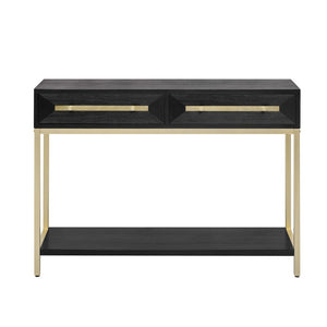 English Elm Trexm Retro Modern Console Table Two Drawers Geometric Matte Black Gold Entryway N715P227910B
