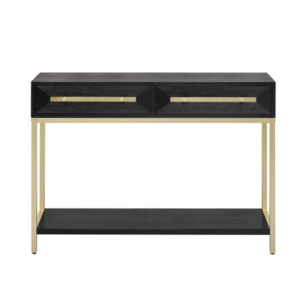 English Elm Trexm Retro Modern Console Table Two Drawers Geometric Matte Black Gold Entryway N715P227910B