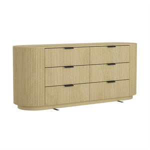 English Elm Dresser Six Drawer Oak Grain Wide Low Profile Minimalist Bedroom Storage Cabinet B365S00145